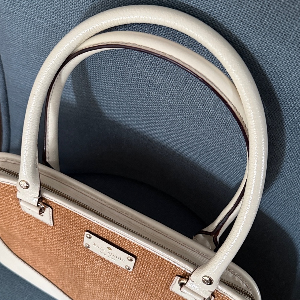 Kate Spade WOVEN Lotty Dome Satchel IVORY Leather & Brown Woven Straw panel EUC - Picture 9 of 15